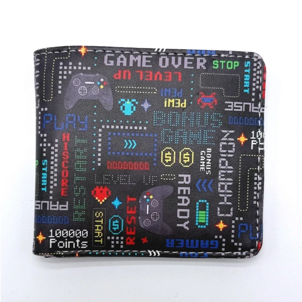 Bitsup‎ Retro Video Game Arcade Print Bifold Wallet Black Gamer ID Zip